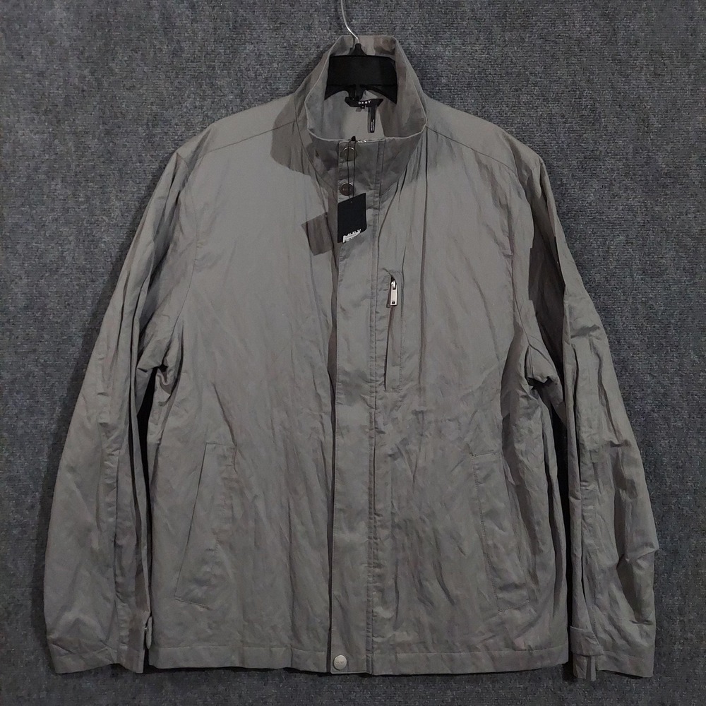 DKNY Jacket Mens XL Gray‎ Lightweight Lined Full Zip Casual Windbreaker 43HC504